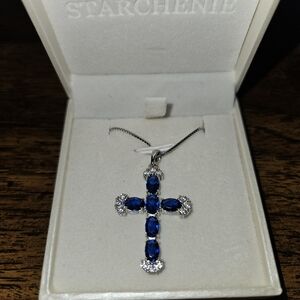 Blue and Silver Cross Pendant Necklace